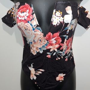 Floral Off the Shoulder Low Cut Bodysuit